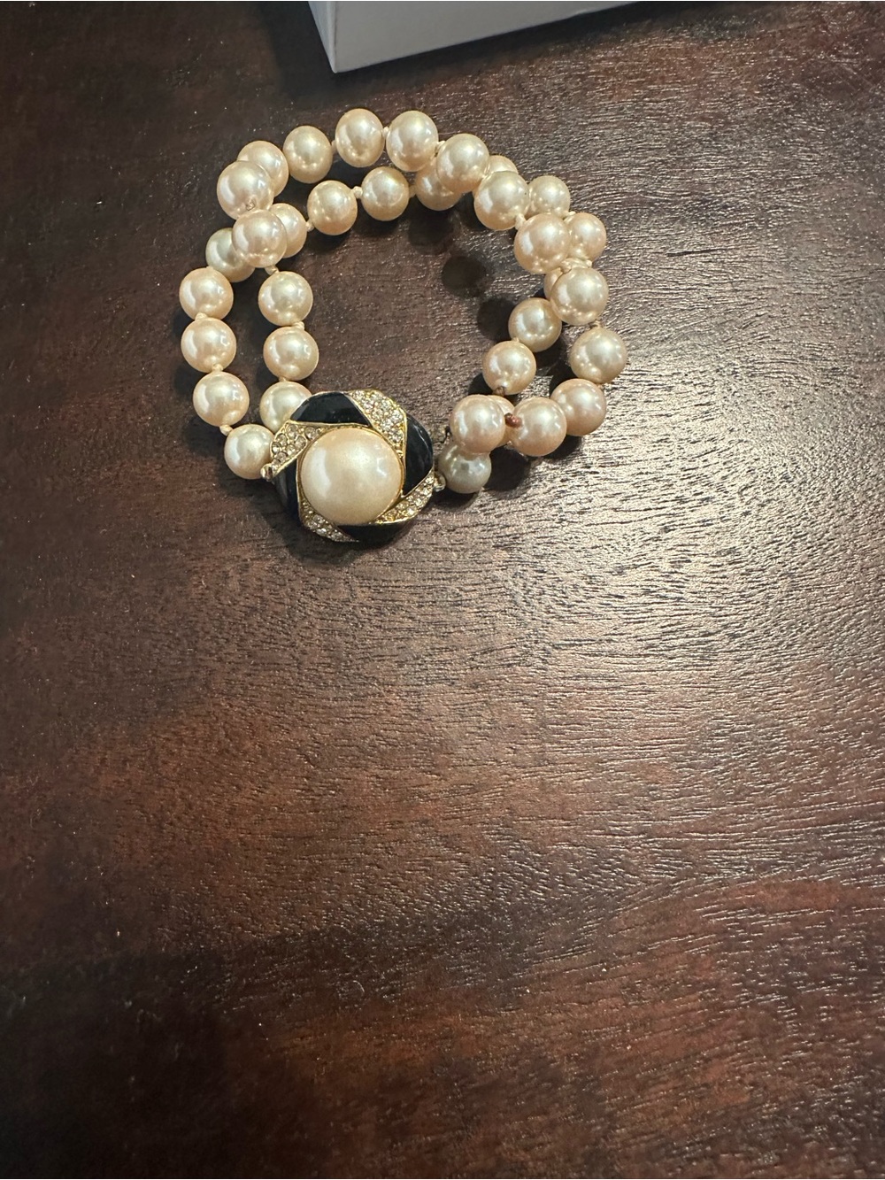 Classic Pearl Double-Strand Bracelet with Black and Gold Accent